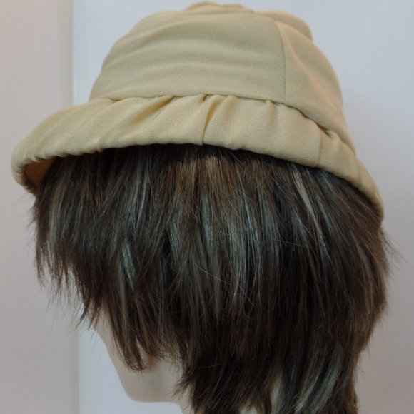 Vintage Tan Hat Polyester Hat W Ribbon Made in USA has Patent Label But no Brand - Picture 6 of 12